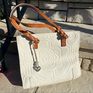 Brighton off white leather handbag purse tote bag F063860